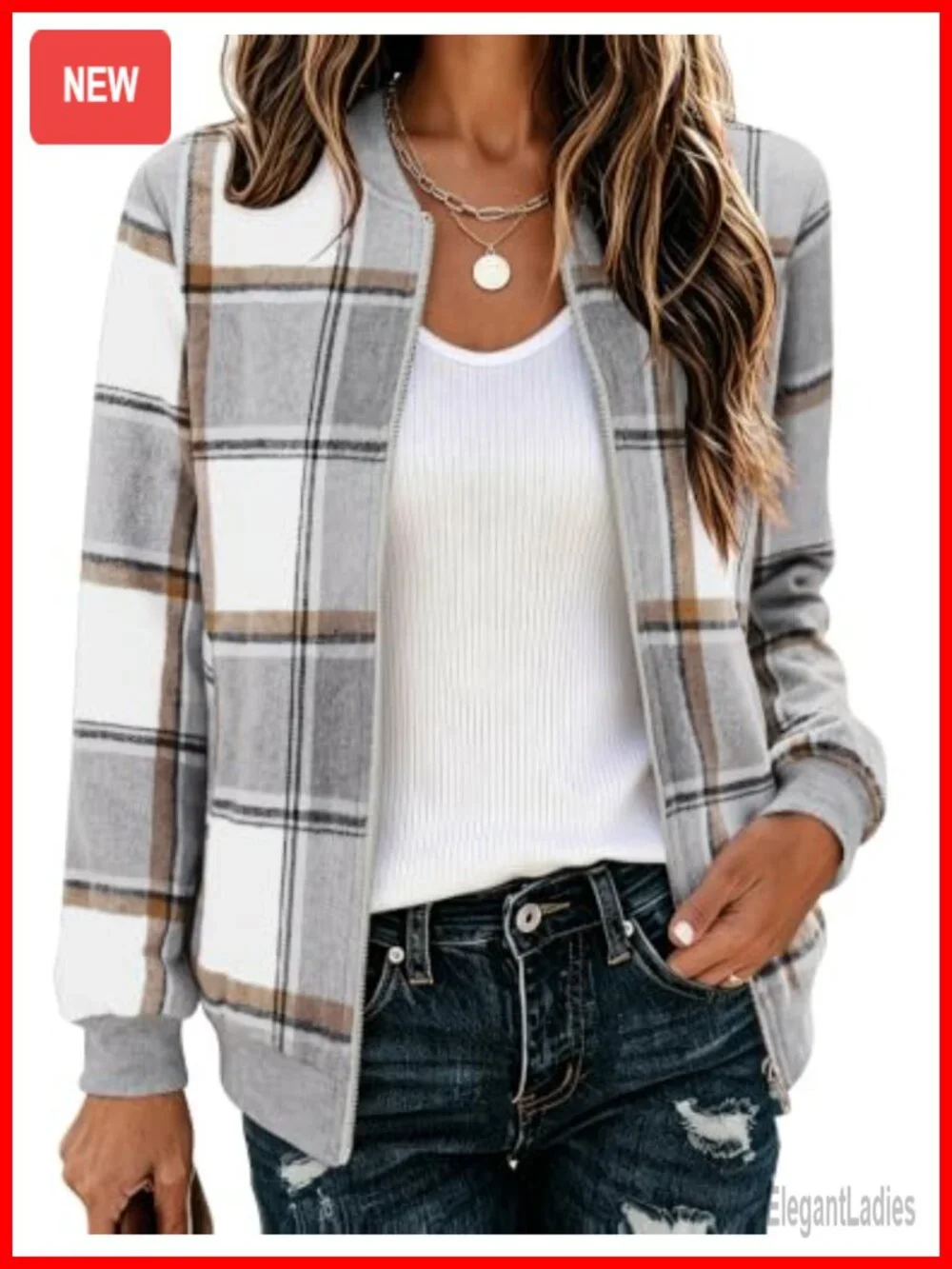 Women's Plaid Flannel Zip Up Bomber Jacket Lightweight Cotton Wool Blend